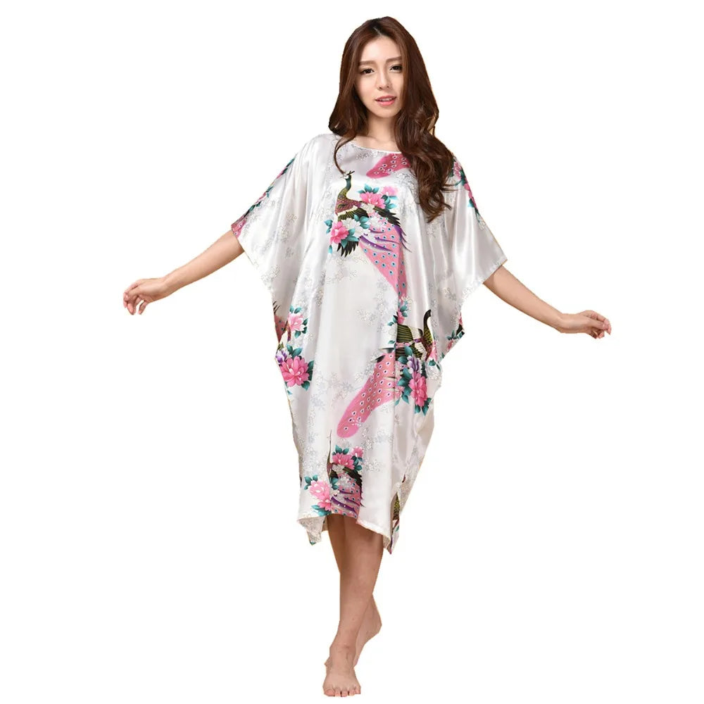 Summer Women Nightgown Print Sleepwear Night Bath Dress Gown Satin Sleep Shirt Sexy Nightshirt Home Clothes Intimate Lingerie - Matrix-studios.com
