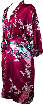 Satin Silk Women Wedding Bridemaid Robe Sexy Crane Print Bathrobe Short Long Kimono Night Gown Robe Fashion Dressing Gown Female - Matrix-studios.com