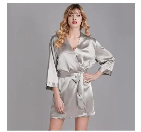 Summer Champagne Chinese Bride Wedding Robe Satin Sleepwear Women Nightgown Sexy Nightdress Lady Kimono Bathrobe Gown Negligee - Matrix-studios.com