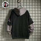 Spring /Autumn Men's Sweater Retro Mock Two-Piece Hooded Korean Hip Hop Print Sweatshirt Loose Hoodie Male Fleece Padded Jacket - Matrix Studios