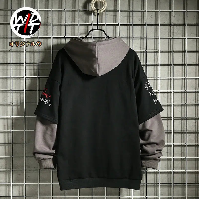 Spring /Autumn Men's Sweater Retro Mock Two-Piece Hooded Korean Hip Hop Print Sweatshirt Loose Hoodie Male Fleece Padded Jacket - Matrix Studios