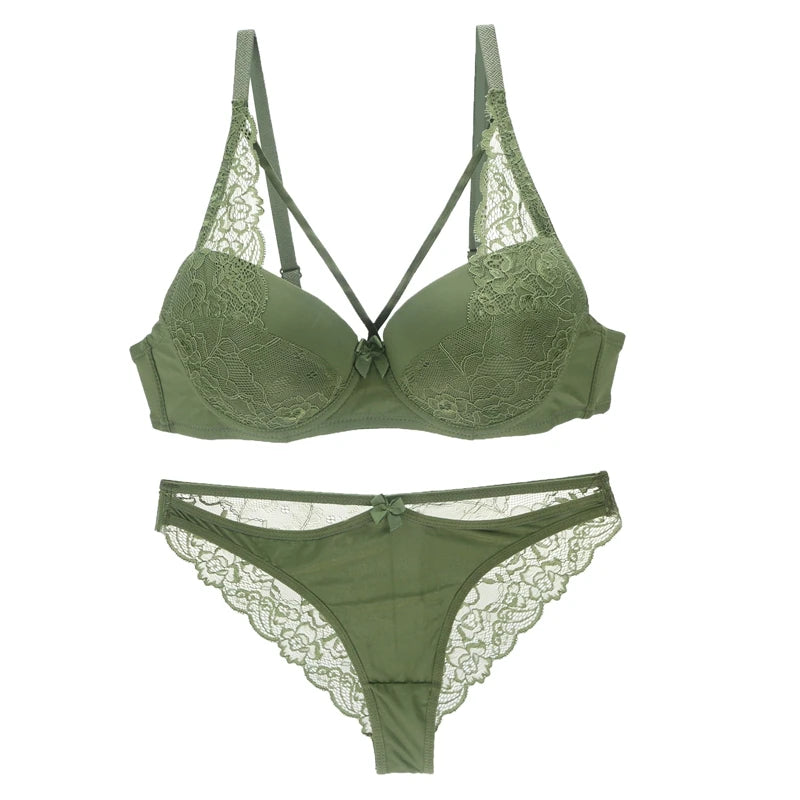 2021 New Sexy Women BCD Cup Bra Sets Lace Thong Hollow Out Underwear Panties Intimante Brief Female Girls Lingerie - Matrix-studios.com