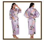 Half Sleeve Loose Style Woman Japanese Kimono Satin Silk Sleepwear Pajamas Peacock Spa Yukata Bathing Robe Lady's Long Dress - Matrix-studios.com