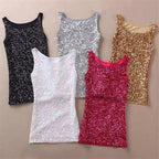 Womens Shine Glitter Sequin Embellished Sleeveless Vest Tank Tops Fashion Style Clothing For Cocktail Party Clubwear - Matrix-studios.com