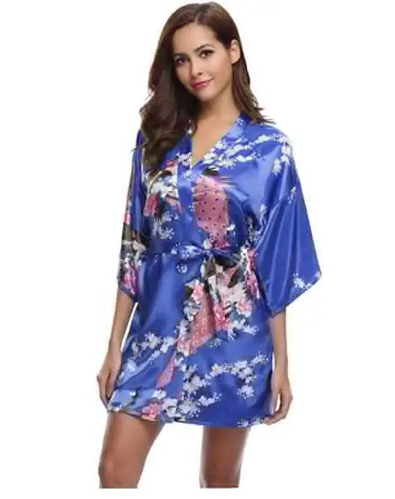 Brand Purple Female Printed Floral Kimono Dress Gown Chinese Style Silk Satin Robe Nightgown Flower S M L XL XXL XXXL - Matrix-studios.com
