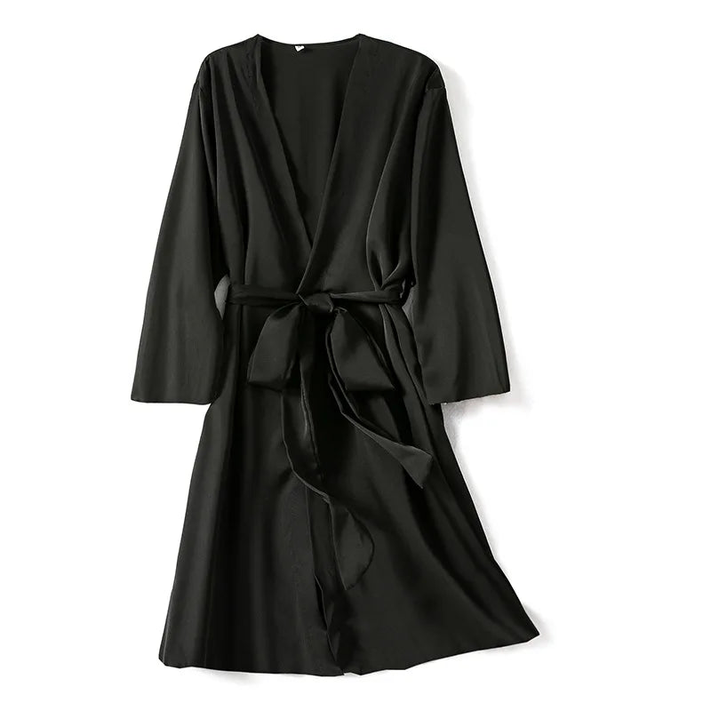 Satin Robe Female Intimate Lingerie Sleepwear Silky Bridal Wedding Gift Casual Kimono Bathrobe Gown Nightgown Sexy Nightwear - Matrix-studios.com