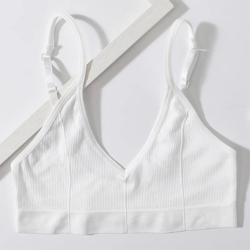 Seamless Tube Top Women's Ribbed V-Neck Wireless Bralette U-Back Daily Wear Bra Sexy Lingerie Adjust Straps Sports Underwear M-L - Matrix Studios