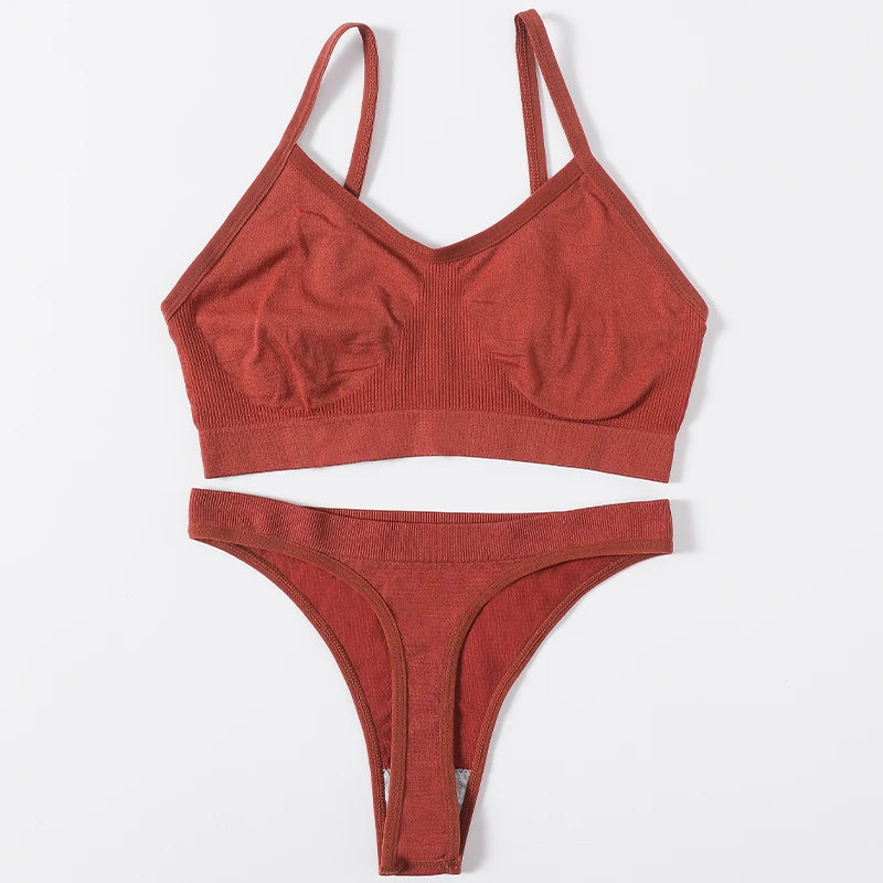 Women Seamless Bra And Panties Set Wire Free Bralette High Leg Cut Thongs Comfort Ribbed Unlined Underwear Sexy Lingerie Set - Matrix-studios.com