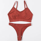Women Seamless Bra And Panties Set Wire Free Bralette High Leg Cut Thongs Comfort Ribbed Unlined Underwear Sexy Lingerie Set - Matrix-studios.com