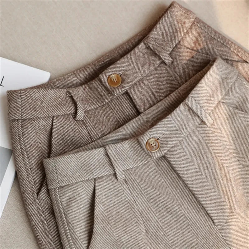 Woolen Pants Women's Harem Pencil Pants 2026 Autumn Winter High Waisted Casual Suit Pants Office Lady Women Trousers - Matrix-studios.com