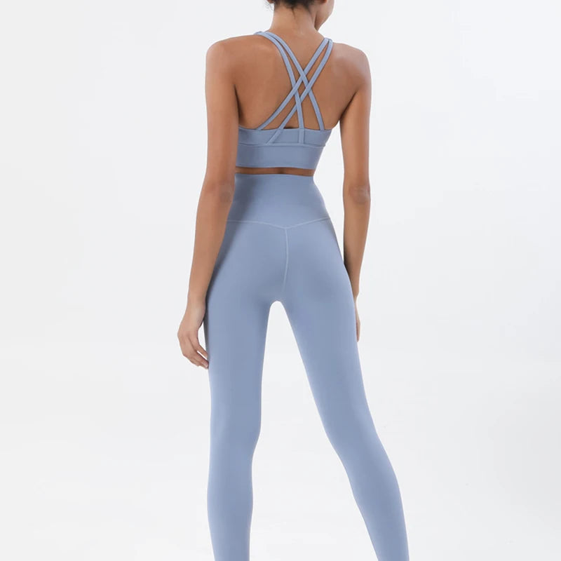 SOISOU Nylon Yoga Set Women's Tracksuit Gym Fitness Set Woman 2 Pieces Leggings Sports Bra Breathable Sportwear Woman Clothes - Matrix-studios.com