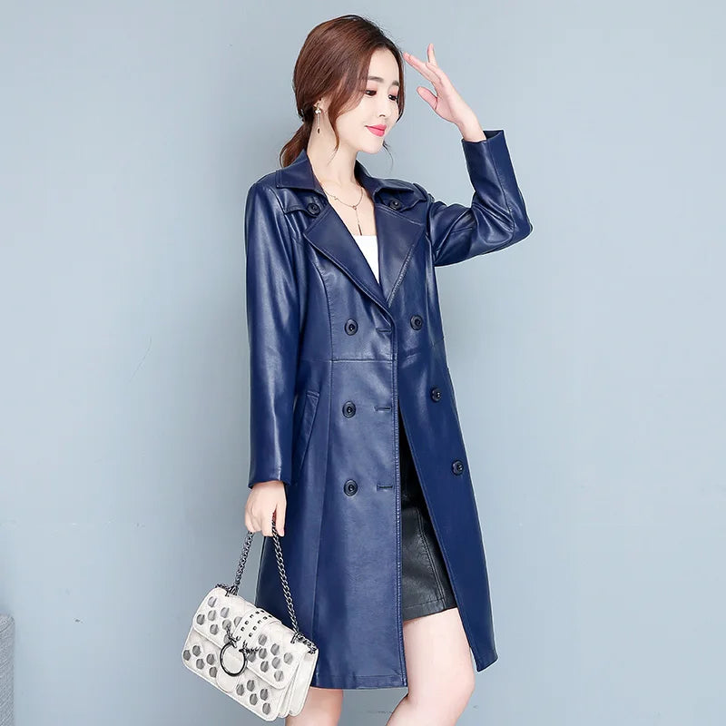M-7XL Woman Sheepskin OverCoat Spring Autumn Winter 2026 Fashion Fur Collar Warm Thick Slim Long Sheep Leather Coat Female - Matrix Studios