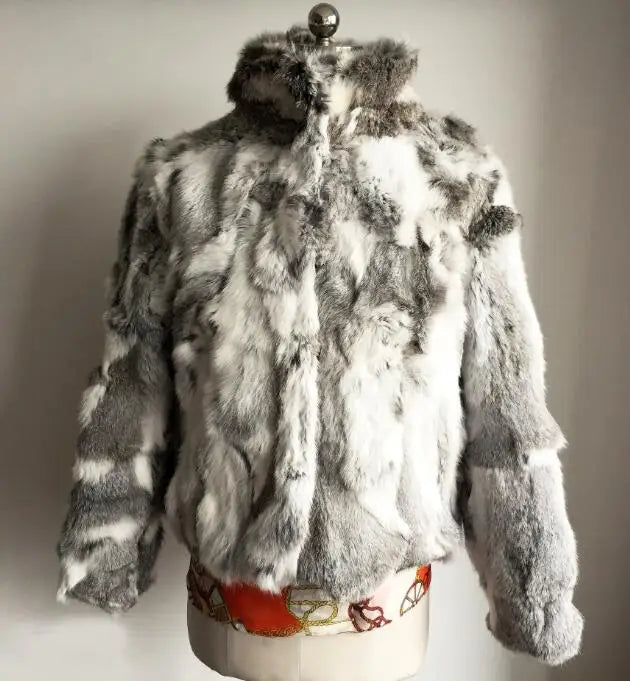 2023 New Women Real Rabbit Fur Mandarin Collar Coat Natural Pure Genuine Whole Skin Fur Jacket Full Pelt Fur Customize WSR61 - Matrix Studios