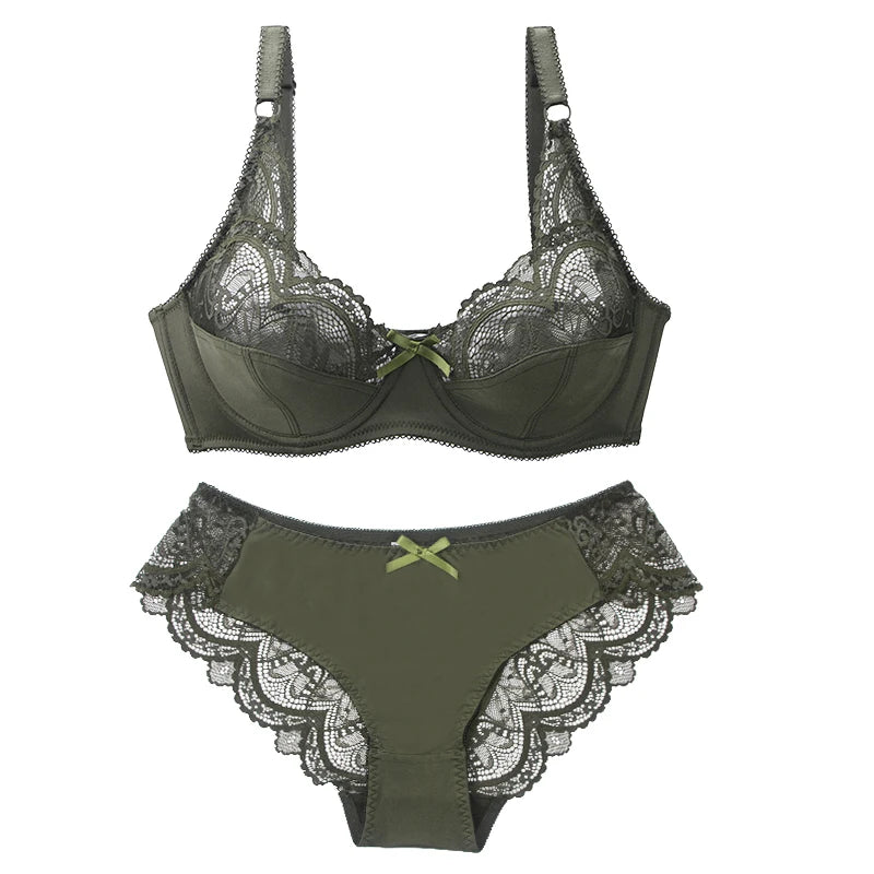 Sexy Lace Plus Size Female Lingerie Transparent Thin Thick BCDE Cup Bra Sets Breathable Women Underwear Panties Briefs - Matrix-studios.com