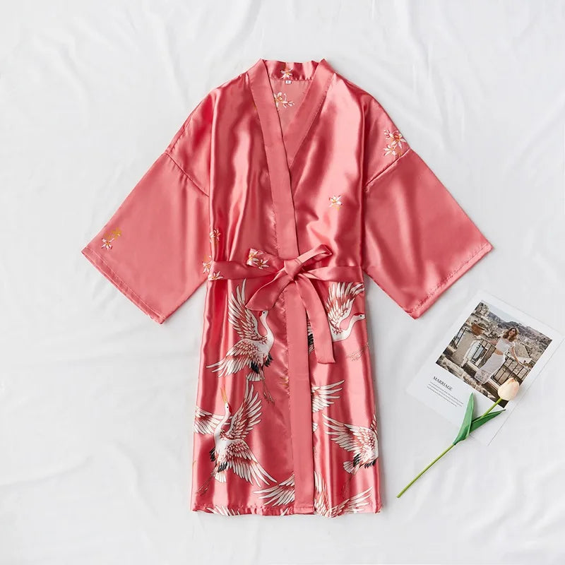 Fashion Satin Robe Female Bathrobe Sexy peignoir femme Silk Kimono Bride Dressing gown sleepwear Night Grow For Women - Matrix-studios.com