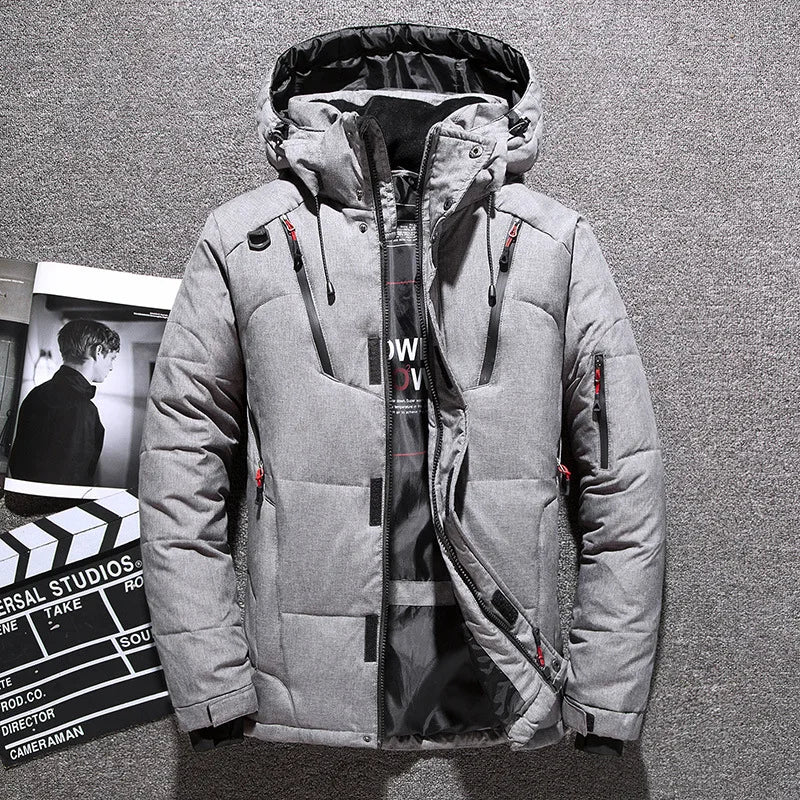 Mens White Duck Down Jacket Warm Hooded Thick Puffer Jacket Coat Male Casual High Quality Overcoat Thermal Winter Parka Men - Matrix Studios