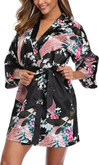 Satin Silk Women Wedding Bridemaid Robe Sexy Crane Print Bathrobe Short Long Kimono Night Gown Robe Fashion Dressing Gown Female - Matrix-studios.com
