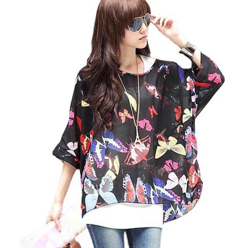 Women Blouses Plus Size Clothing Summer 2021 Novelty Bohemian Shirts Blusas Femininas Bohemian Style Women's Chiffon Tops Tees - Matrix-studios.com
