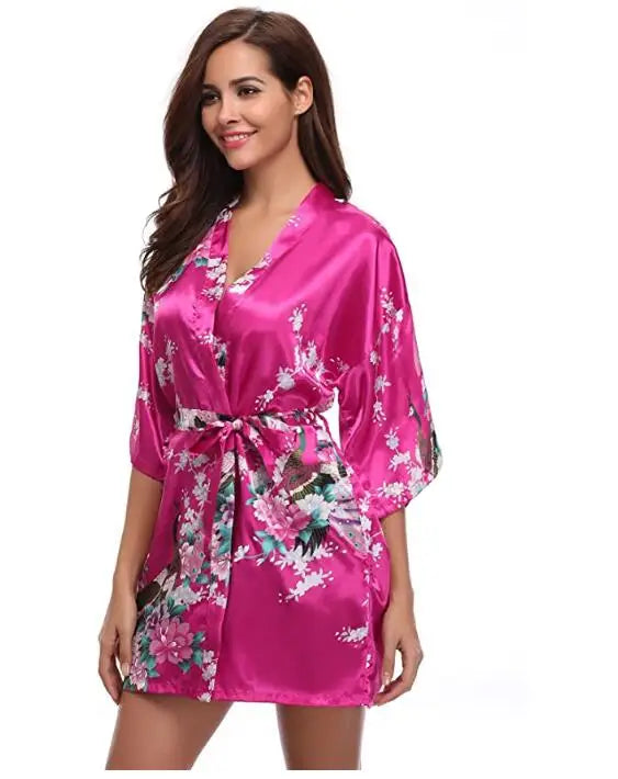 Brand Purple Female Printed Floral Kimono Dress Gown Chinese Style Silk Satin Robe Nightgown Flower S M L XL XXL XXXL - Matrix-studios.com
