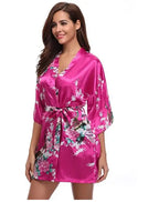 Brand Purple Female Printed Floral Kimono Dress Gown Chinese Style Silk Satin Robe Nightgown Flower S M L XL XXL XXXL - Matrix-studios.com