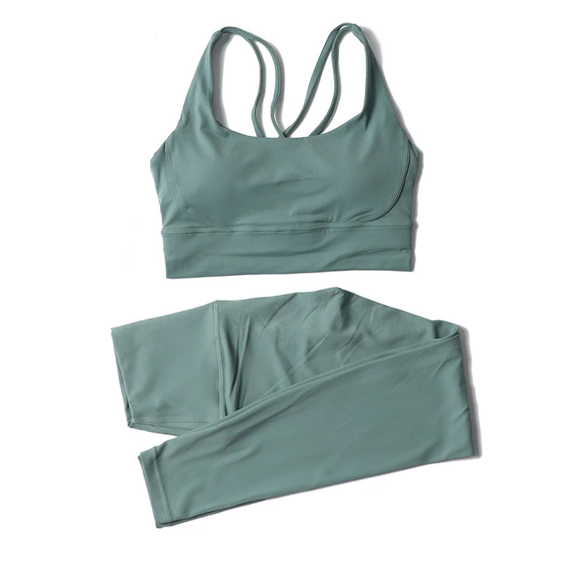 SOISOU Nylon Yoga Set Women's Tracksuit Gym Fitness Set Woman 2 Pieces Leggings Sports Bra Breathable Sportwear Woman Clothes - Matrix-studios.com