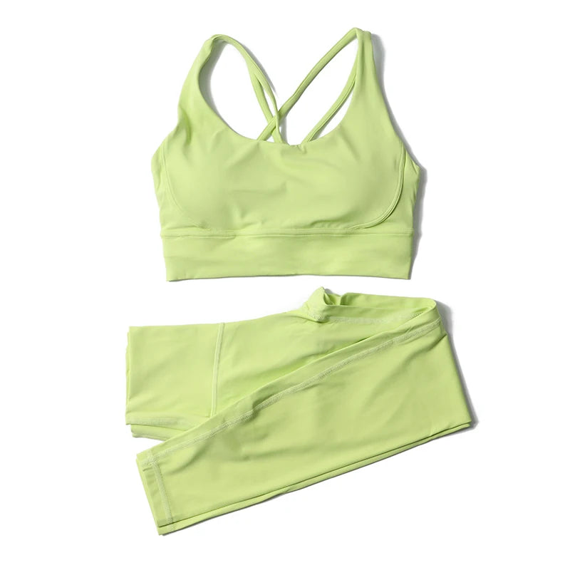 SOISOU Nylon Yoga Set Women's Tracksuit Gym Fitness Set Woman 2 Pieces Leggings Sports Bra Breathable Sportwear Woman Clothes - Matrix-studios.com