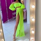2021 Fashion New Women Bikini Beach Cover Up Long Sleeve Off Shoulder Top Cover Up Skirt Two-piece Suit for Robe Plage Beachwear - Matrix Studios