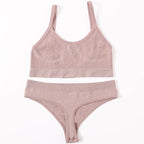 Women Seamless Bra And Panties Set U-Back Bralette Top Comfort Breathable Briefs Ribbed Sexy Lingerie Sports Underwear Set - Matrix-studios.com
