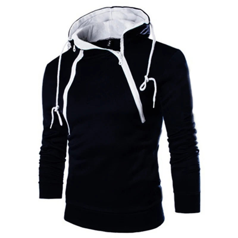 Men's Hoodies Long Sleeve Sweatshirts for Men Zipper Hooded Pullover High Neck Mens Sweatshirt Top Jacket Coat Black Sweater - Matrix Studios