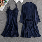 White Lace Bride Bridesmaid Wedding Robe Set Women Summer Sleepwear Kimono Bathrobe Gown Loose Casual Sleep Suit Sexy Home Dress - Matrix-studios.com
