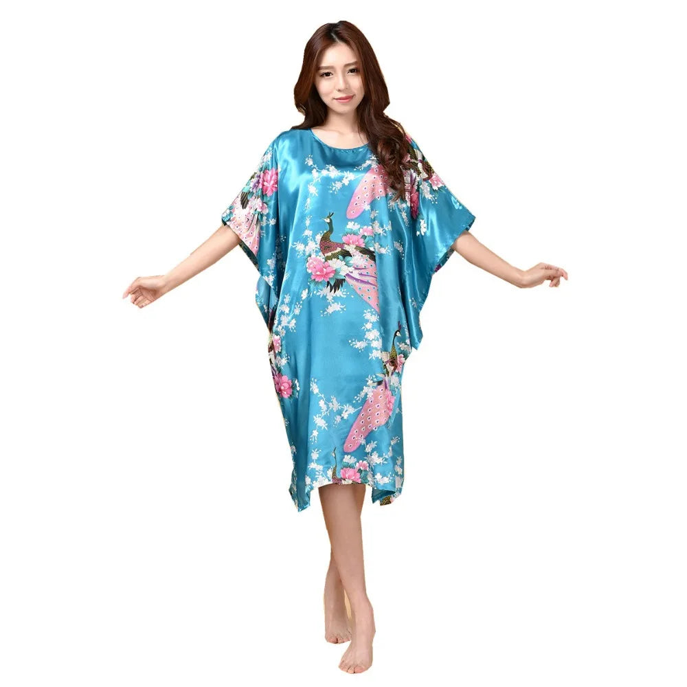 Summer Women Nightgown Print Sleepwear Night Bath Dress Gown Satin Sleep Shirt Sexy Nightshirt Home Clothes Intimate Lingerie - Matrix-studios.com
