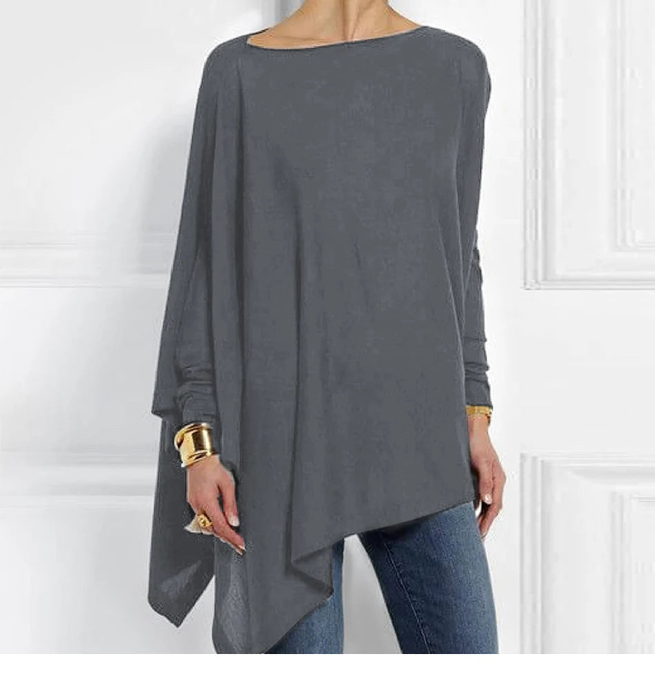 Cotton Irregular Women Blouses Shirt 2022 Autumn Female Solid Pullover Tops Casual O Neck Long Sleeve Blouse Ladies Tunic Blusas - Matrix-studios.com