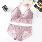 Women Lace Bra And Briefs Set Backless Bralette Solid Color Underwear Wireless Lace Bra Top Sexy Lingerie Set Female Intimates - Matrix-studios.com