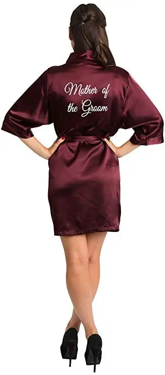 Burgundy Satin Kimono Robes women short pajamas dressing gown wine red Bridesmaid Gift team bride Bridal Party Robes - Matrix-studios.com