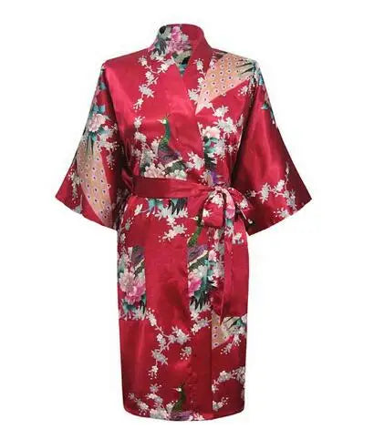 Satin Silk Women Wedding Bridemaid Robe Sexy Crane Print Bathrobe Short Long Kimono Night Gown Robe Fashion Dressing Gown Female - Matrix-studios.com