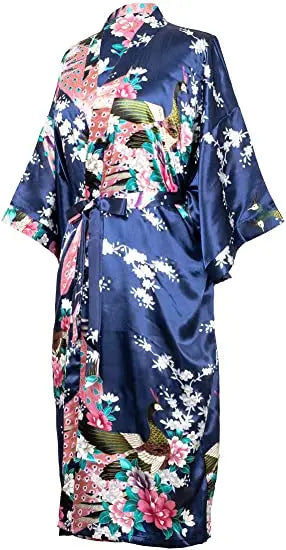 Satin Silk Women Wedding Bridemaid Robe Sexy Crane Print Bathrobe Short Long Kimono Night Gown Robe Fashion Dressing Gown Female - Matrix-studios.com
