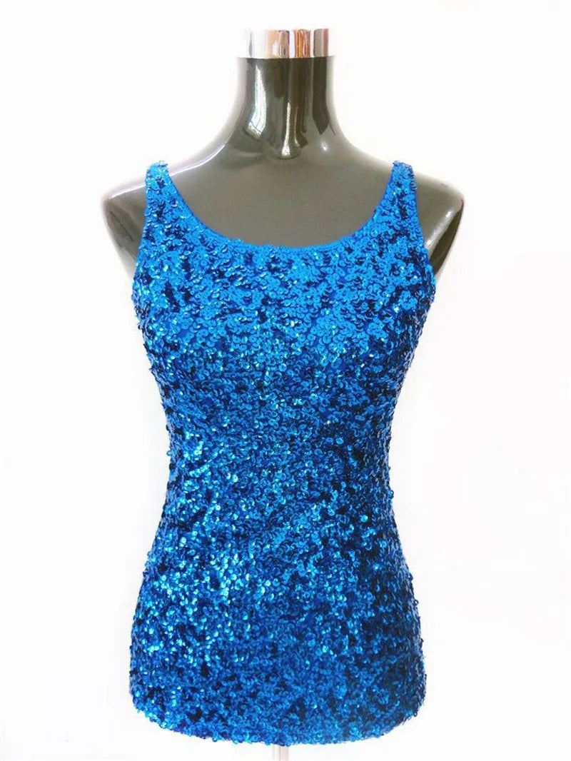Womens Shine Glitter Sequin Embellished Sleeveless Vest Tank Tops Fashion Style Clothing For Cocktail Party Clubwear - Matrix-studios.com