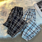 Pants Women New Bunch of feet Fashion Loose Black Plaid Summer Harajuku Students Streetwear Harem Long Trousers Womens Chic - Matrix-studios.com