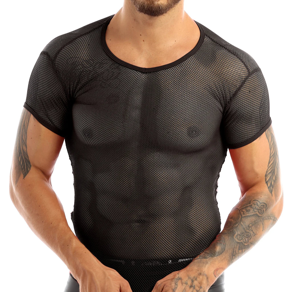 Mens Mesh Cycling Base Layers Shirt Quick Dry Cool Cycling Vest Black See Through Clubwear Tee Shirt Fishnet Jersey Sportswear - Matrix Studios
