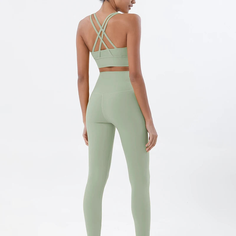 SOISOU Nylon Yoga Set Women's Tracksuit Gym Fitness Set Woman 2 Pieces Leggings Sports Bra Breathable Sportwear Woman Clothes - Matrix-studios.com