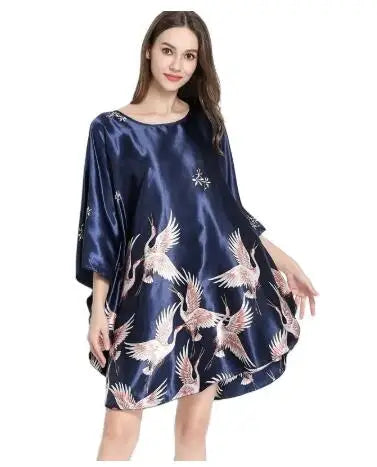 Summer New Chinese Style Satin Robe Dress Women's Sexy Loose Nightgown Sleepwear Vintage Kaftan Bathrobe Gown Plus Size - Matrix-studios.com