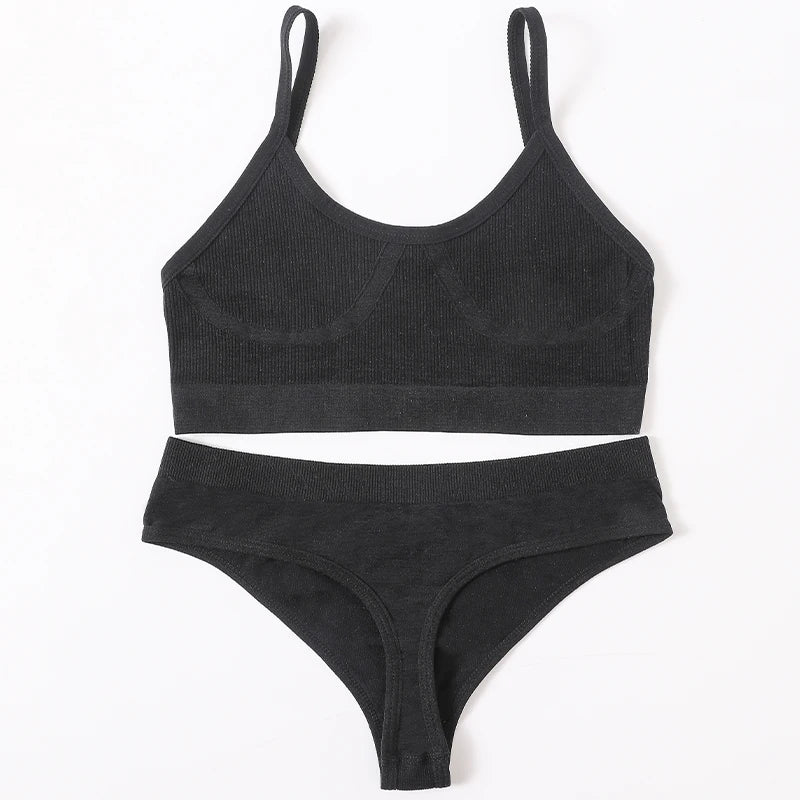 Women Seamless Bra And Panties Set U-Back Bralette Top Comfort Breathable Briefs Ribbed Sexy Lingerie Sports Underwear Set - Matrix-studios.com