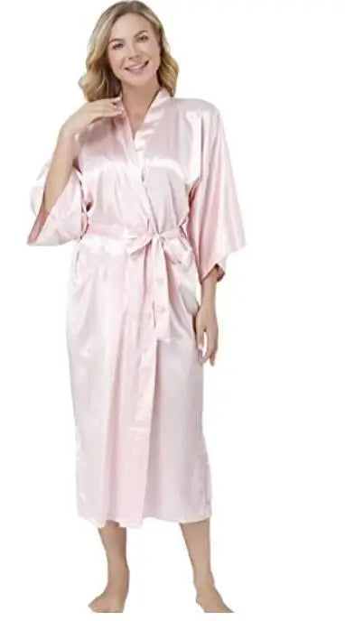 Plus Size S-XXXL Rayon Bathrobe Womens Kimono Satin Long Robe Sexy Lingerie Classic Nightgown Sleepwear with Belt - Matrix-studios.com
