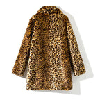 Fashion Women Faux Fur Leopard Print Coat Female Sexy All-Match Mid-Length Suit Collar Warm Outerwear - Matrix Studios