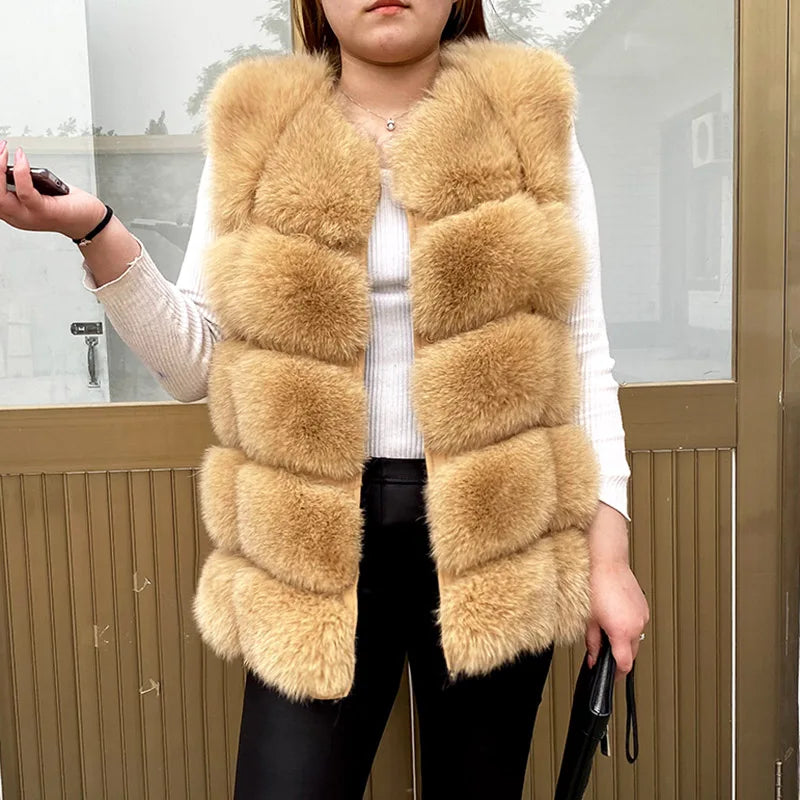Women's High Quality Real Fox Fur Vest 100% Natural Real Fur 2019 Fashion Fur Coat Jacket Vest Genuine Leather Coat - Matrix Studios