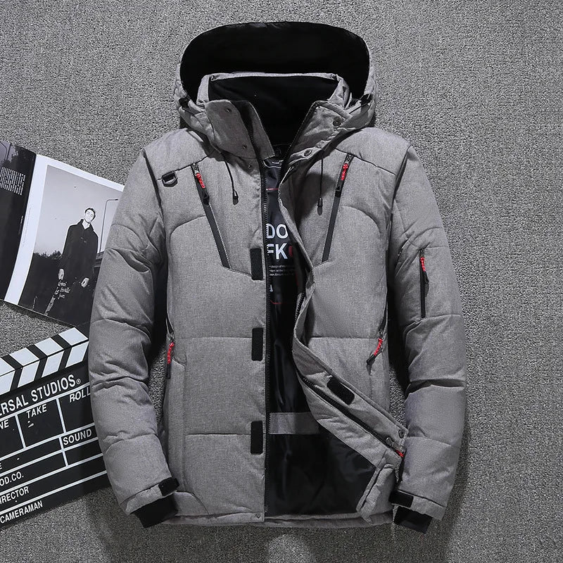 Mens White Duck Down Jacket Warm Hooded Thick Puffer Jacket Coat Male Casual High Quality Overcoat Thermal Winter Parka Men - Matrix Studios