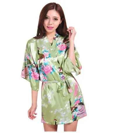 Brand Purple Female Printed Floral Kimono Dress Gown Chinese Style Silk Satin Robe Nightgown Flower S M L XL XXL XXXL - Matrix-studios.com
