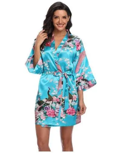 Sexy Print Kimono Gown Satin Women Bathrobe Bridal Wedding Gift Silky Sleepwear Nightdress Oversize 3XL Nightgown Homewear - Matrix-studios.com
