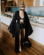 2019 New Solid Robes Women Black Red Long Sleeve Nightgown Ladies Girls Silk Satin Smooth Spring Lace Sleepwear Female Bathrobe - Matrix-studios.com