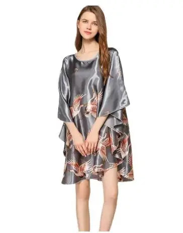 Summer New Chinese Style Satin Robe Dress Women's Sexy Loose Nightgown Sleepwear Vintage Kaftan Bathrobe Gown Plus Size - Matrix-studios.com